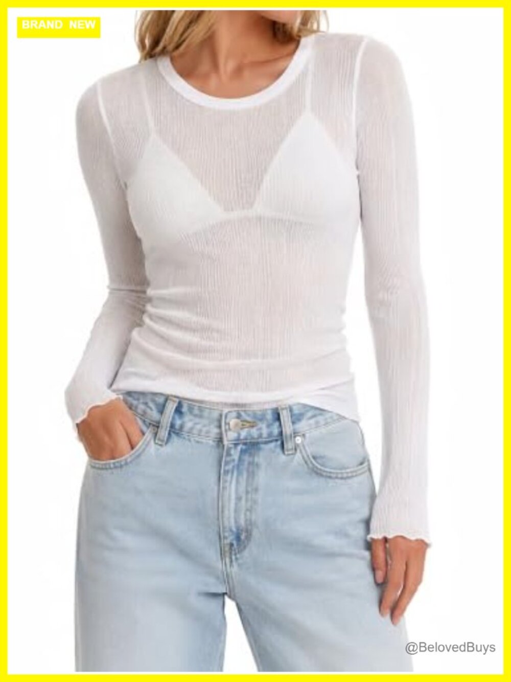 Sunzel Sheer Long Sleeve Fitted Mesh Layering Top for Bralette